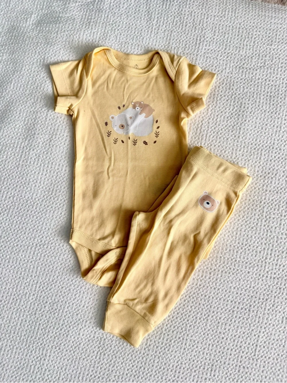 Little Peaches Baby Unisex Yellow Bear-Print Bodysuit Set